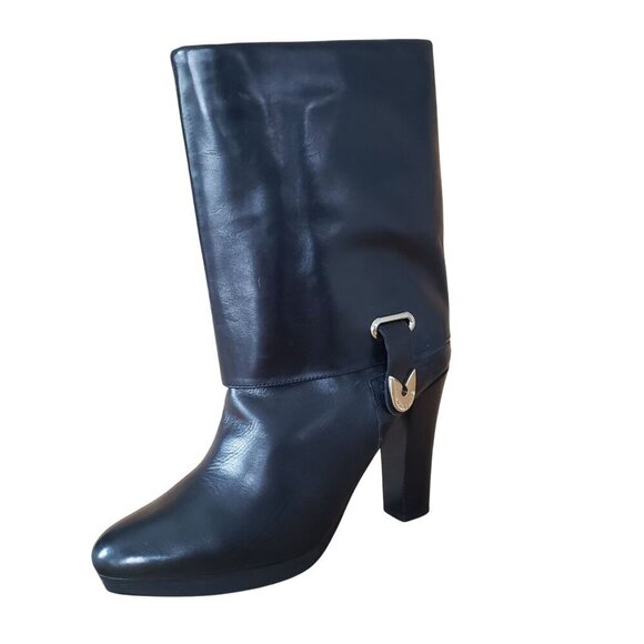 Gianfranco Ferré Black Leather High Heel Fur Lined Fold Over Moto Boots EU 37 - Picture 15 of 15